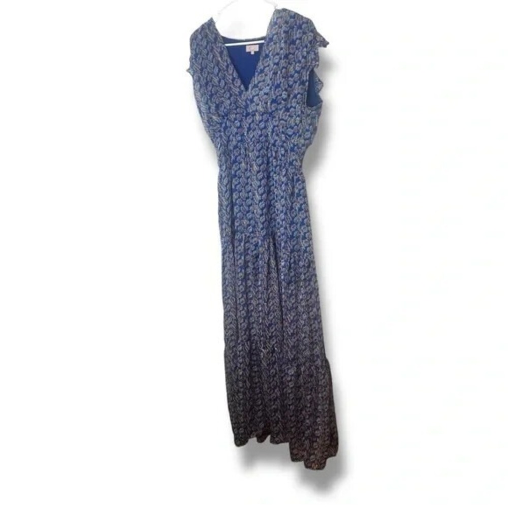 Goa Collection Blue Leaf‎ Metallic Print Maxi Dress Size 13